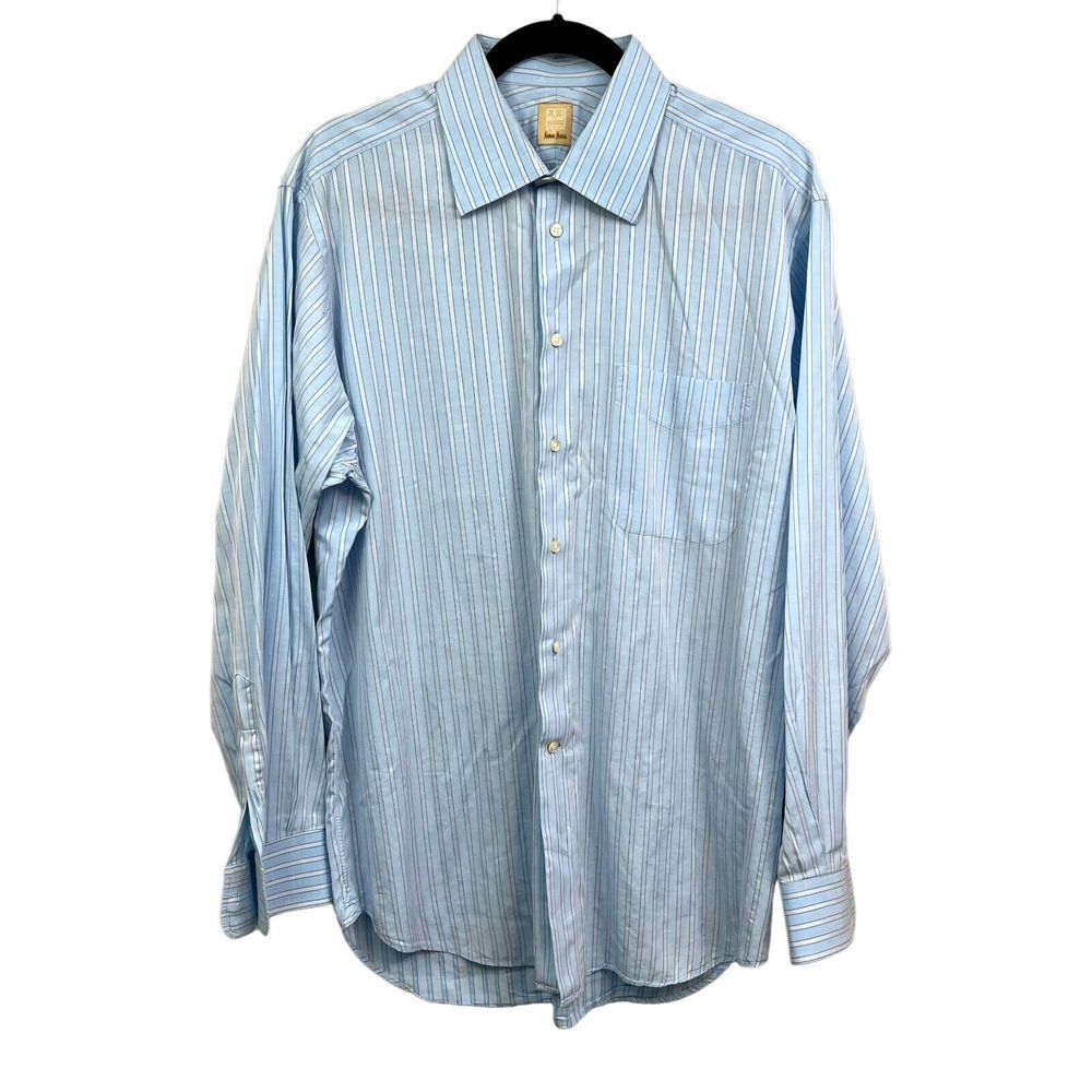 Ike Behar Neiman Marcus Button Up Shirt Stripe Long Sleeve Blue Men L 16.5 in*